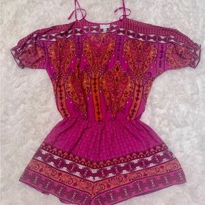 Vibrant Pink and Orange Boho Romper